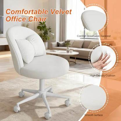 Desk Chair with Soft Cushion, Adjustable Height Armless Office Chair Upholstered Makeup Vanity Chair, Swivel Accent Chair for Living Room, Bedroom, Study, Home Office - color: Cream