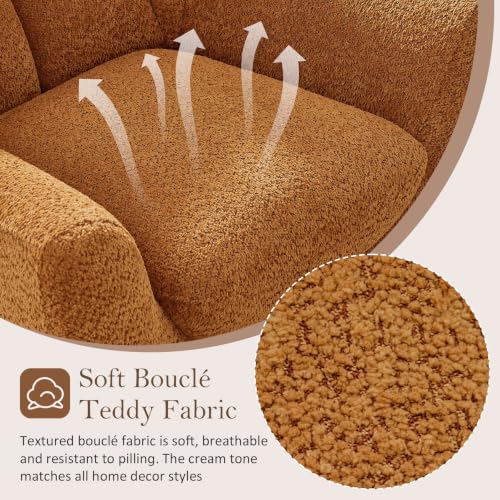 34.6" Oversized Accent Chair with WingBack, Teddy Boucle Curry | High Back, Wide Armrests, Metal Legs, Cozy Deep Seat Armchair , Reading Chair for Living Room, Bedroom, Apartment, Office - color: Curry, size: Set of 1