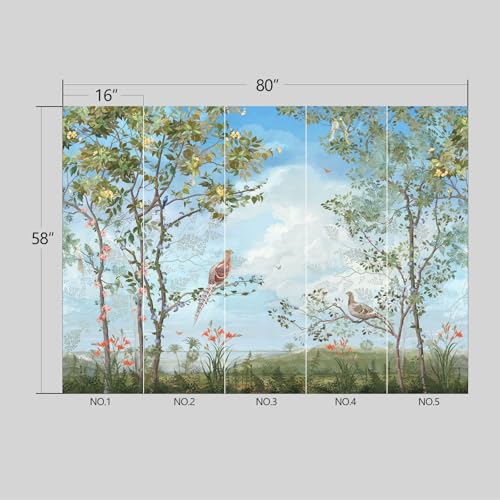 Chinoiserie Wallpaper Background Birds and Sky wall Mural Peel and Stick Wallpaper for Bedroom Living Room - 58"x80" - color: B19, size: 58"x80"