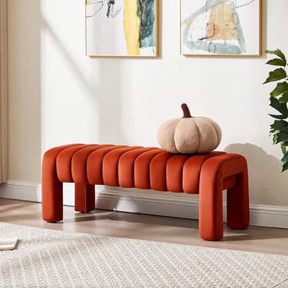 43.3" Bedroom Bench, Upholstered Entryway Bench, Modern End of Bed Ottoman with Solid Wood Legs and Adjustable Foot Pegs for Entryway, Dining Room and Living Room (Rust Velvet) - color: Rust Velvet, size: 43.3"
