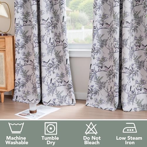 H.VERSAILTEX 꽃무늬 100% 암막 커튼 길이 243.8cm(96인치) 패널 2개 패턴 프린트 빈티지 커튼 그로밋 단열 커튼 드레이프 거실 침실 창문 트리트먼트, 세이지/블랙 - color: 세이지/블랙, size: 52"W x 96"L (Pack of 2)