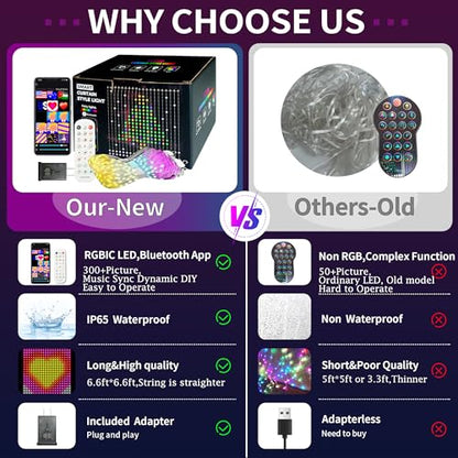 스마트 커튼 조명 400 LED, 색상 변경 미국 국기 요정 조명, 앱 및 리모컨 포함, 침실 배경 야외 7월 4일 할로윈 크리스마스용 DIY 방수 장식 - color: 멀티컬러.