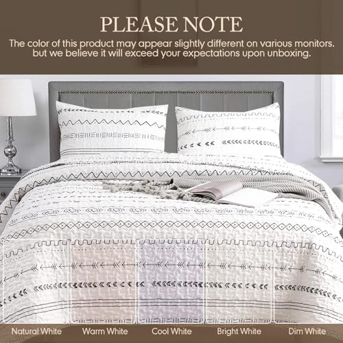 DURLENGEN White Quilt Set Queen Size 3Pcs,Bohemian Design with White & Black Geometric Pattern Printed on White, All Season Lightweight Bedspread Coverlet Sets(Queen 90x96,Boho White) - color: Boho White, size: Queen(90" x 96")