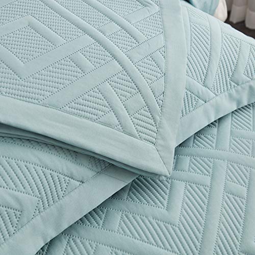 CHIXIN Quilt King Size - Geometric Pattern Bedspread Coverlet Set - Modern & Contemporary Style Bedding Cover, Ultrasonic Quilting, Reversible, Lightweight, 4 Piece, Seaglass - color: 1- Seaglass, size: King(106"x92")