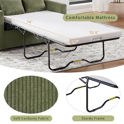 Twin Sofa Bed 47.2" Sleeper Loveseat with USB Ports, Green | Space-saving guest room furniture, compact footprint, built-in charging, handy side pocket, easy pull-out design - color: Green