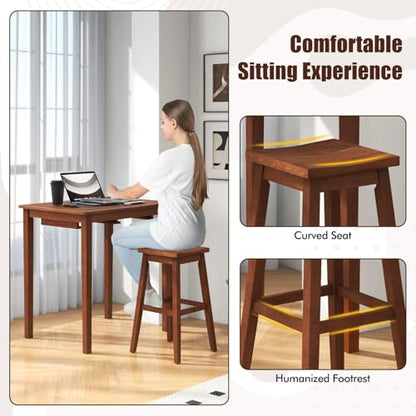 COSTWAY 3-Piece Bar Table Set, Wooden Bistro Set w/Pub Table and 2 Saddle Stools, Bar Chairs Under Counter Height Table, Space-Saving Dining Set for Breakfast Nook, Living Room, Small Space | Bar Chairs Under Counter Height Table, Space-saving Dining Set