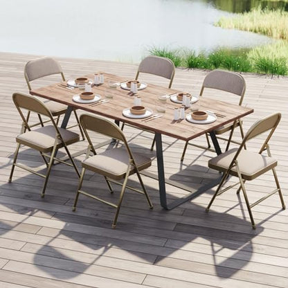 Nazhura 4 Pack Folding Chairs, Fabric Dining Chair Set with Padded Cushion and Back, Indoor Outdoo Seat for Home Office Events Wedding Party (Oatmeal Strip Fabric Seating) - color: Oatmeal Strip Fabric