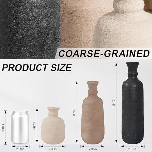 Ceramic Vase Set, 3Pcs Flower Vases for Modern Boho Farmhouse Decor, Decorative Vases for Pampas Grass & Dried Flowers, Distressed Finish - color: E