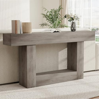 Spaco 63'' Long Console Table,2 Tier Farmhouse Entryway Table Sofa Table with Storage,Wood Behind Couch Table for Living Room, Hallway,Foyer - color: Grey (63'')