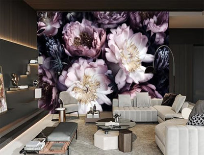 XMPMBM-Purple Peony Floral Fabric Wallpaper Living Room Bedroom Bathroom wall Mural-W 88" X H 59"（36 Square Foot） - color: X35, size: 88"x59"