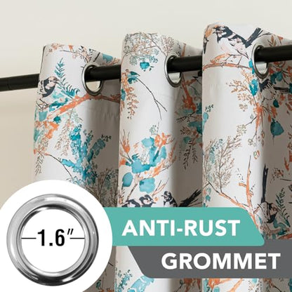 H.VERSAILTEX 꽃무늬 100% 암막 커튼 길이 160cm(63인치) 2패널 벌새 프린트 패턴 룸 다크닝 단열 커튼 침실 그로밋 창문 트리트먼트 드레이프, 틸/블랙 - color: 벌새-청록색/블랙, size: 52"W x 63"L (Pack of 2)