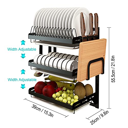 Wall Mounted Stainless Steel Dish Drying Rack Fruit Vegetable Storage Basket with Drainboard and Hanging Chopsticks Cage Knife Holder Kitchen Supplies Shelf Utensils Organizer (3-Tier) - color: 3-tier Dish Rack