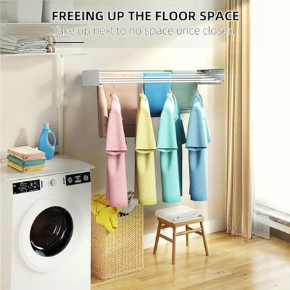 Laundry Drying Rack, Collapsible Wall Mounted Clothes Drying Rack - Drying Rack Clothing Foldable,Space Saving, 31" Wide, 13.2 Linear Ft, 5 Aluminum Rods, 60 lb Capacity (White, 31") - size: 31"