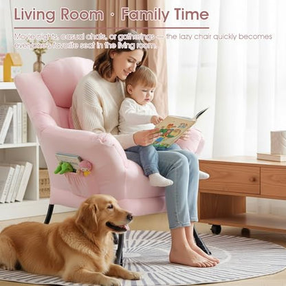 Lazy Chair, Comfy Reading Chair for Bedroom，Pink | Comfy Bedroom Accent Chair with Washable Removable Cover and extra throw pillow for Living Room Dorm - color: Peach Pink-single