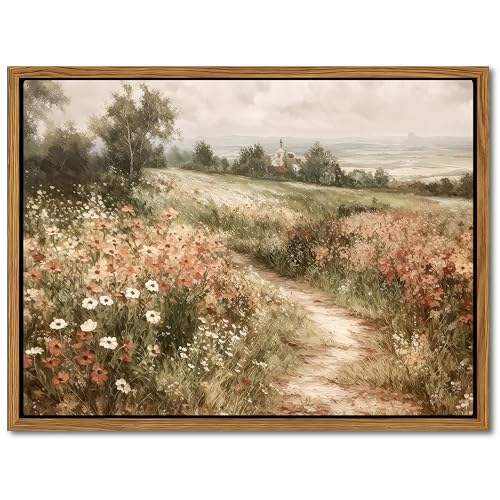 Vintage Framed Wall Art for Living Room – Vintage Wildflower Pictures Oil Paintings Canvas Prints – Country Flower Modern Farmhouse Wall Decor for Bathroom Bedroom Home Office – 16x24in - color: Seaside Garden, size: 24"L x 16"W