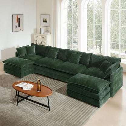 4 Seater Sectional Sofa,146.5 inch U-Shape,Green | Oversized Modular Couch Deep Seat - color: Green, size: 146.5 inch-U