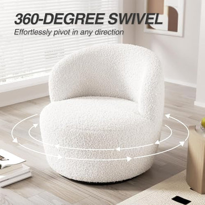 FiveWillowise Swivel Accent Chair Set of 2, 360° Small Round Barrel Chairs, Modern Cozy Sherpa Padded Armchair for Living Room, Bedroom, Waiting Room, Office, White - color: White, size: 2 PC