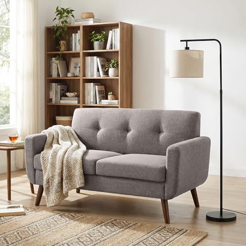 Tbfit 56" W Loveseat Sofa, Mid Century Modern Decor Love Seat Couches for Living Room, Button Tufted Upholstered Small Couch for Bedroom, Solid and Easy to Install Love Seats Furniture, Grey - color: Grey, size: 56.7 inch