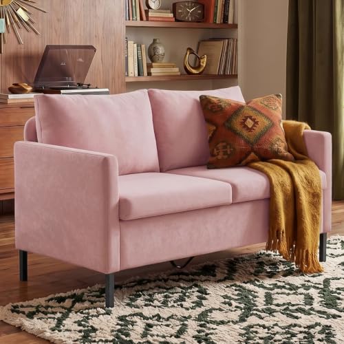 TYBOATLE 51'' Pink Small Couch Loveseat, 2-Seater Upholstered Sofa | Love Seat, Small Sofa, Mid-Century Modern, Iron Legs, Living Room, Apartment, Bedroom, Dorm, Office, Compact Spaces - color: Pink