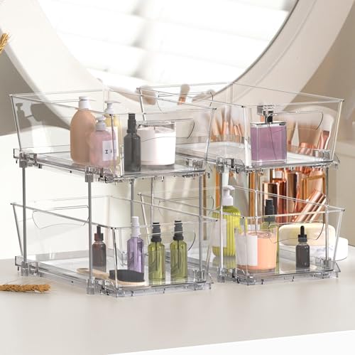 Simple Houseware 2Pcs 2-Tier Slim Drawer Cabinet Pull-Out Organizer, Clear - size: 2-Pack