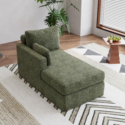 Chifee & Vingol 31.89" Chaise Lounge with Left Armrest Upholstered Modern Lounge Couch Sleeper Sofa with Cushions & Pillows for Living Room Bedroom Reading Nook,Green - color: Green, size: Single Chaise-Left Armrest
