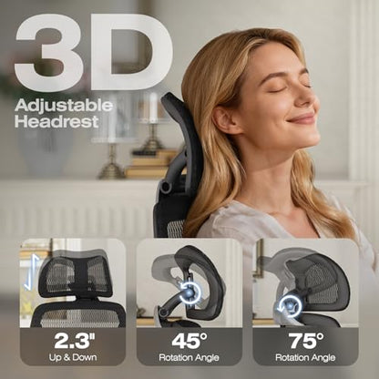 X100 Ergonomic Mesh Office Chair, Big and Tall Home Desk Chair with 5D Flip-Up Arms, Adjustable 3D Lumbar Support, Gaming & Executive Computer Chair