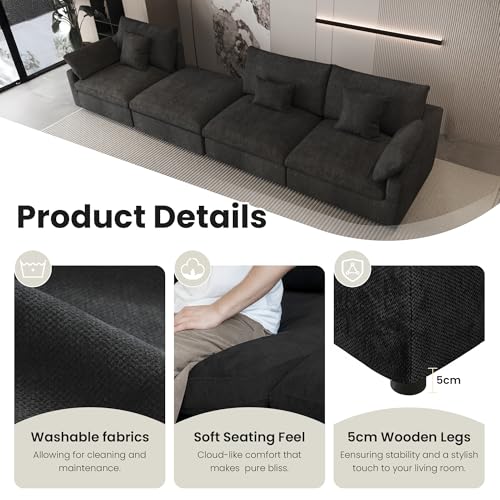 Cloud Couch Modular Sectional Sofa,82.68" L Shaped Couch,Down Filled Convertible Wide Seater, 2 Seater+Ottoman for Living Room Set,Covers Washable&Replaceable,Black - color: Black, size: 2 Seat &Ottoman