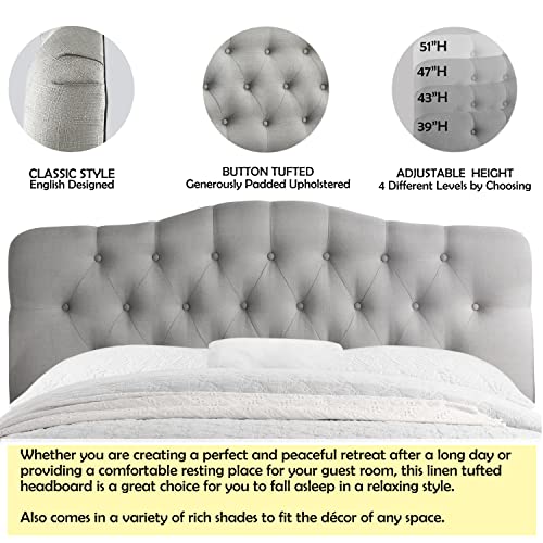 Rosevera Givanna Adjustable Height Headboard with Linen Upholstery and Button Tufting for Bedroom, Queen, Light Gray - color: Light Gray, size: Queen