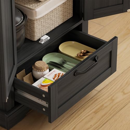 HOMCOM 71" Tall Kitchen Pantry Storage Cabinet Barn Doors Drawer Black | Farmhouse, Adjustable Shelves, Freestanding Food Pantry Cabinet, for Kitchen, Dining Room - color: Black