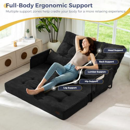 MAXYOYO Adjustable Folding Sofa Bed Couch with 2 Pillows, Black | Multi-Functional Bean Bag Bed, 5-Position Foldable Lazy Floor Sofa Bed with Armrest, Versatile Floor Seating for Reading - color: Black