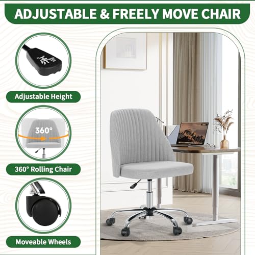 Armless Desk Chair with Comfortable Fabric Cover,Modern Home Office Chairs with Swivel Wheels for Computer Task Chairs Cute Vanity Chairs Adjustable Height for Living Room,Bed Room,Conference Office - color: Grey