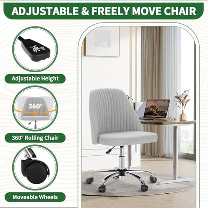 Armless Desk Chair with Comfortable Fabric Cover,Modern Home Office Chairs with Swivel Wheels for Computer Task Chairs Cute Vanity Chairs Adjustable Height for Living Room,Bed Room,Conference Office - color: Grey