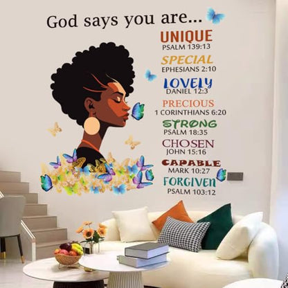 Black Girl Wall Stickers God Says You are Wall Decals Inspirational Quote Wall Decals Removable DIY Peel and Stick Wall Sticker r for Wall Decoration Afro Woman Bedroom
