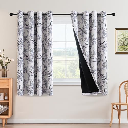 H.VERSAILTEX 꽃무늬 100% 암막 커튼 길이 160cm(63인치) 패널 2개 빈티지 프린트 커튼 드레이프 패턴 그로밋 단열 커튼 거실 침실 창문 트리트먼트, 세이지/블랙 - color: 세이지/블랙, size: 52"W x 63"L (Pack of 2)