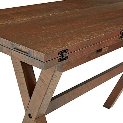OSP Home Furnishings McKayla Flip-Top Expanding Desk to Dining Table, Distressed Brown Finish
