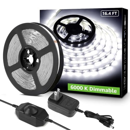 Lepro LED Strip Light White, 16.4ft Dimmable Vanity Lights, 6000K Super Bright LED Tape Lights, 300 LEDs 2835, Strong 3M Adhesive, Suitable for Home, Kitchen, Under Cabinet, Bedroom, Daylight White - size: 16.4 ft