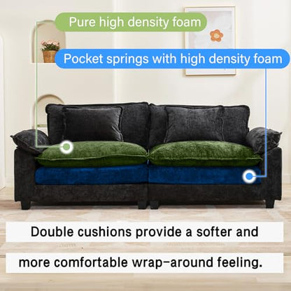 86" Modular Sectional Sofa, Comfy Loveseat Deep Cloud Couch | Couches for Living Room, Modular Couch, Deep and Wide Seat, Chenille Sofa Sleeper with Throw Pillows, Black - color: Black, size: 86 Inch