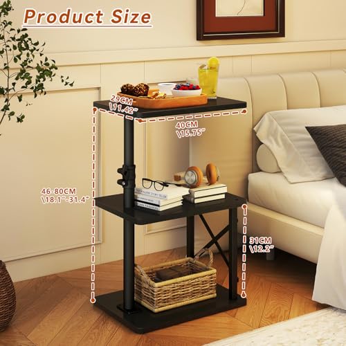 IBUYKE 360° Swivel Height Adjustable C Shaped Side Table,Black UTVT006B | Tv Tray Table,End Table for Small Spaces Sofa Bed,With Storage Shelf,3-Tier Night Stand,For Living Room,Bedroom - color: Black