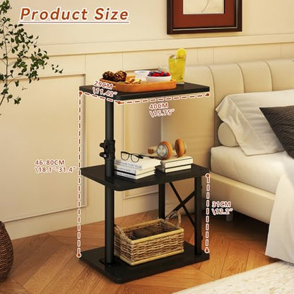 IBUYKE 360° Swivel Height Adjustable C Shaped Side Table,Black UTVT006B | Tv Tray Table,End Table for Small Spaces Sofa Bed,With Storage Shelf,3-Tier Night Stand,For Living Room,Bedroom - color: Black
