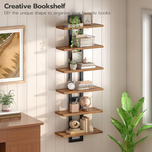 HOOBRO Floating Shelves, 15 Inch Wall Shelf Set of 3, Wall Mounted Storage Shelves 2-Tier, Hanging Bathroom Shelves, for Living Room, Bedroom, Bathroom, Kitchen, Rustic Brown and Black BF32BJP301 - color: Rustic Brown + Black