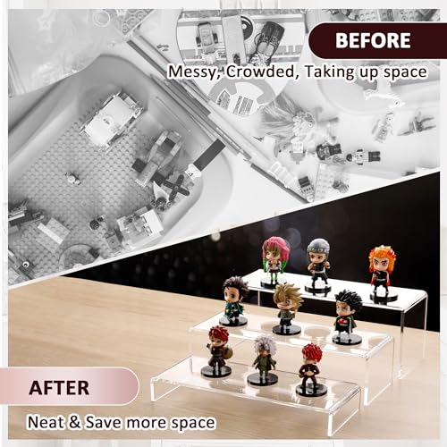 1 Set Large Acrylic Clear Display Risers, 3 Sizes 12" Rectangular Showcase Collectibles Display Shelf, 5 mm Thick Desktop Display Stand Holder for Figures, Jewelry, Perfume, Toys - size: 3 Pcs Acrylic Risers