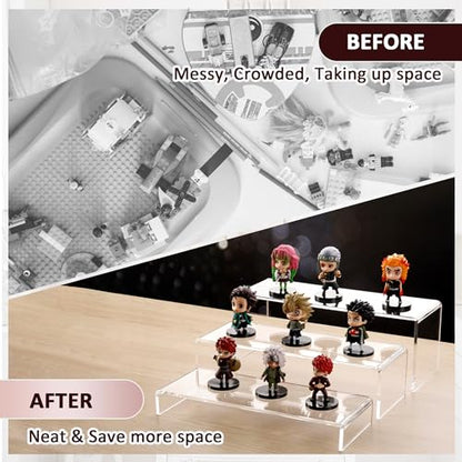 1 Set Large Acrylic Clear Display Risers, 3 Sizes 12" Rectangular Showcase Collectibles Display Shelf, 5 mm Thick Desktop Display Stand Holder for Figures, Jewelry, Perfume, Toys - size: 3 Pcs Acrylic Risers