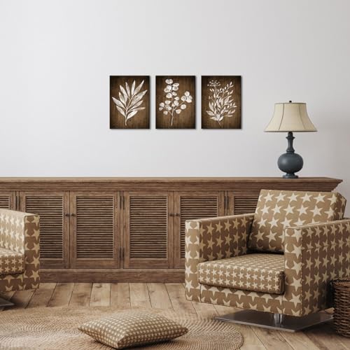 Conipit Rustic Botanical Wall Art Canvas Brown Botanical Painting Minimalist Vintage Leaf Plant Artwork Prints Framed For Living Room Bedroom Wall Decor 12''X16''X3pcs - color: brown, size: 12" x 16" (3 Panels)