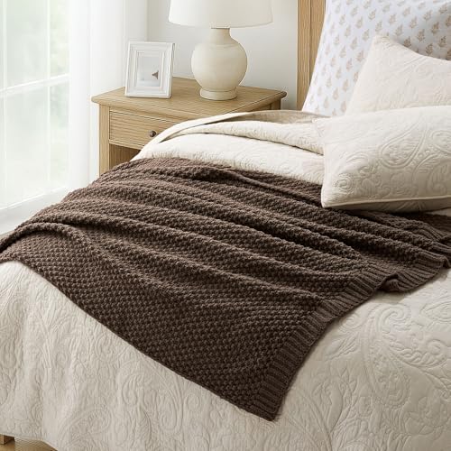 EVERGRACEHOME Chunky Chenille Knit Throw Blanket, 50 x 60, Cocoa Brown | Sculpted Moss Stitch, Chic Modern Farmhouse, All-Season Warmth, OEKO-TEX® Certified, Elegant Blanket for Couch, Bed, Sofa - color: Cocoa Brown, size: 50" X 60"