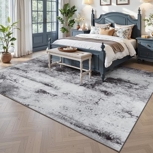 Toneed Abstract Area Rug 7x9 Modern Washable Rug Soft Non Slip Rug Low Pile for Bedroom Living Room Dining Room Slate Grey - color: Slate Grey, size: 7' x 9' (Rectangular)