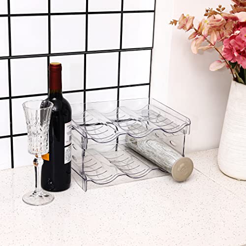Plastic Stackable Bottle Storage Holder Rack,Free-Standing Water Bottle/Wine and Drink Organizer Shelf for Kitchen Cabinet,Fridge,Countertop,Pantry,Freezer,2 PackX3 Bottles,Clear - size: 2 Tier-Holds 6 Bottles