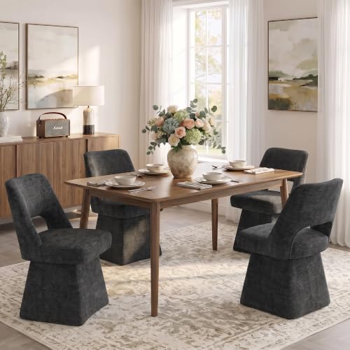 VKNOW Upholstered Swivel Dining Chair with Curved Open Back | Modern Dining Room Chairs with Chenille Fabric, Space-saving, Easy Assembly, for Dining Room, Living Room, Bedroom, Black - color: Black