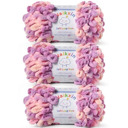 Super Soft Loop Yarn for Finger Knit, 3 Pack of 7.05oz/19.5yds Each, Chunky Blanket Yarn for Hand Knitting, #7 Jumbo Chenille Yarn, Fluffy Baby Blanket Yarn for Crochet Amigurumi(3 Pinkish Purple) - color: 3 Pinkish Purple