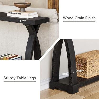 Solid Wood Console Table for Entryway, 63-Inch Narrow Farmhouse Couch Table Behind Sofa with 2-Tier Storage for Entrance, Foyer, Living Room, Long, Black (Black) - color: Black