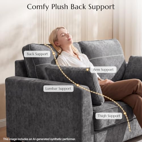 65.4" Loveseat Sofa, Chenille Love Seat with 2 Pillows, Grey | Easy Assembly, Pocket Spring Cushions, Comfy Modern Small Couch for Living Room, Bedroom, Apartment, Office - color: Grey, size: 65.4" Loveseat Sofa